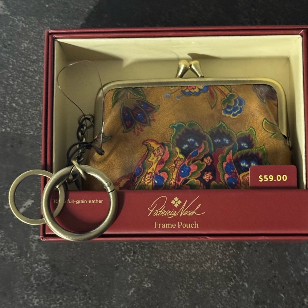 Patricia Nash Brown Floral Frame Pouch